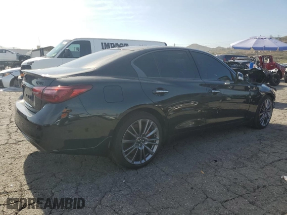 2024 Infiniti Q50 Red Sport 400 with VIN JN1FV7DPXRM660289, listed as a Copart auction lot 45370295 with 827 mi miles and Clean Title. Bid and sale history available at DreamBid. Image 3.