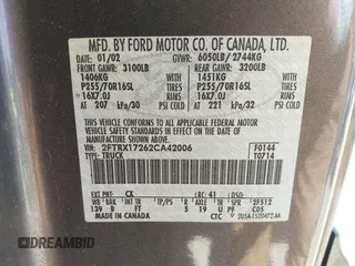 2002 Ford F-150 XL with VIN 2FTRX17262CA42006, listed as a IAAI auction lot 42344192 with 165,169 mi miles and . Bid and sale history available at DreamBid. Image 9.