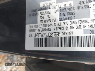 2018 Mazda CX-9 Grand Touring with VIN JM3TCADY7J0217595, listed as a IAAI auction lot 42381331 with 130,604 mi miles and . Bid and sale history available at DreamBid. Image 9.