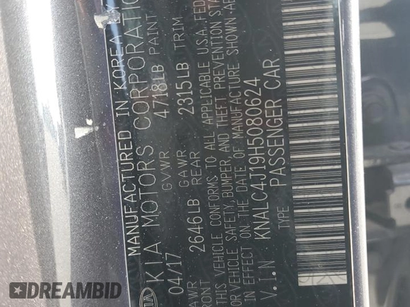2017 Kia Cadenza Premium z VIN KNALC4J19H5080624, wystawiony jako Copart lot #59275114 z przebiegiem 60 687 mil mil oraz Szkody całkowita. Historia ofert i sprzedaży dostępna na DreamBid. Obrazek 14.