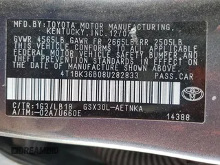 2008 Toyota Avalon XL with VIN 4T1BK36B08U282833, listed as a Copart auction lot 55473635 with 157,753 mi miles and Clean Title. Bid and sale history available at carsss.com. Image 12.
