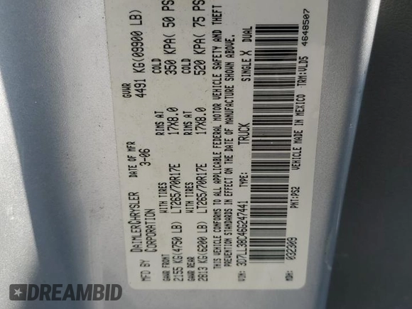 2006 Dodge 3500 SLT с VIN 3D7LL38C46G247441, выставлен на аукционе Copart как лот 66306424 с пробегом 210 701 миль миль и Чистый • Clean title. История ставок и продаж доступна на DreamBid. Изображение 13.