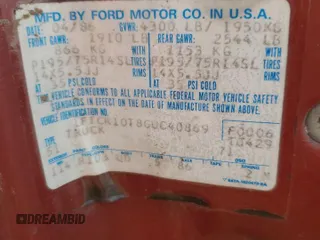 1986 Ford Ranger with VIN 1FTCR10T8GUC40869, listed as a Copart auction lot 77768834 with 53,848 mi miles and Salvage Title. Bid and sale history available at DreamBid. Image 12.