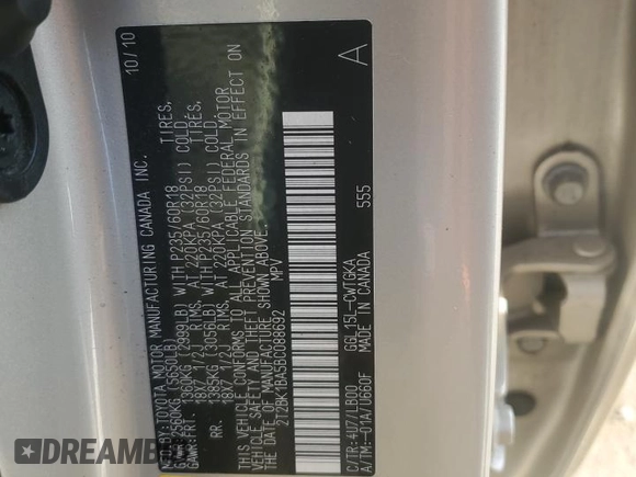 2011 Lexus RX 350 with VIN 2T2BK1BA5BC088692, listed as a Copart auction lot 45088375 with 207,720 mi miles and Salvage Title. Bid and sale history available at DreamBid. Image 15.