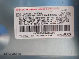 2008 Mitsubishi Lancer GTS z VIN JA3AU86U38U021896, wystawiony jako IAAI lot #42294311 z przebiegiem 188 937 mil mil oraz . Historia ofert i sprzedaży dostępna na DreamBid. Obrazek 9.