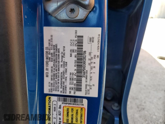 2019 Ford Fusion SE with VIN 3FA6P0HD3KR282706, listed as a Copart auction lot 50561495 with 123,162 mi miles and Salvage Title. Bid and sale history available at carsss.com. Image 13.