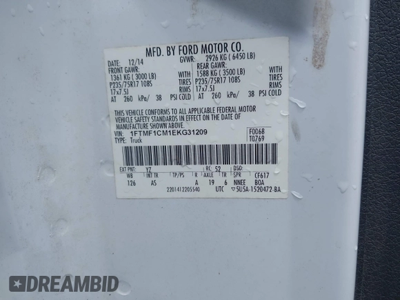 2014 Ford F-150 XL with VIN 1FTMF1CM1EKG31209, listed as a IAAI auction lot 42105573 with 187,162 mi miles and . Bid and sale history available at DreamBid. Image 9.