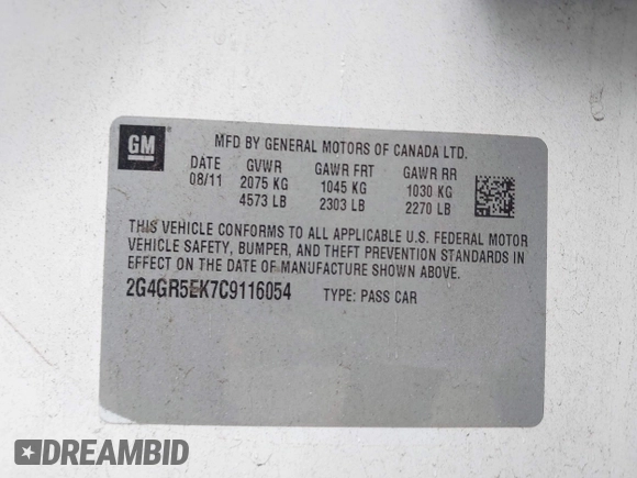 2012 Buick Regal с VIN 2G4GR5EK7C9116054, выставлен на аукционе IAAI как лот 42364728 с пробегом 125 277 миль миль и . История ставок и продаж доступна на DreamBid. Изображение 9.