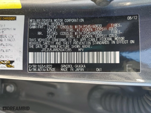 2013 Toyota 4Runner SR5 with VIN JTEZU5JR8D5047285, listed as a Copart auction lot 46625565 with 162,527 mi miles and Salvage Title. Bid and sale history available at carsss.com. Image 15.
