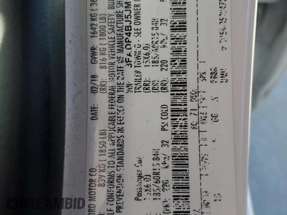 2018 Ford Fiesta SE with VIN 3FADP4BJ5JM114719, listed as a Copart auction lot 48542455 with 99,241 mi miles and Salvage Title. Bid and sale history available at DreamBid. Image 13.