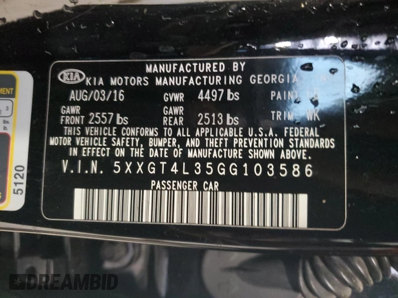 2016 Kia Optima LX z VIN 5XXGT4L35GG103586, wystawiony jako Copart lot #51571975 z przebiegiem 142 937 mil mil oraz Szkoda całkowita • Salvage title. Historia ofert i sprzedaży dostępna na DreamBid. Obrazek 13.