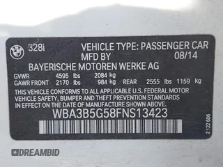 2015 BMW 3 Series 328i xDrive z VIN WBA3B5G58FNS13423, wystawiony jako IAAI lot #42050878 z przebiegiem 82 235 mil mil oraz . Historia ofert i sprzedaży dostępna na DreamBid. Obrazek 9.