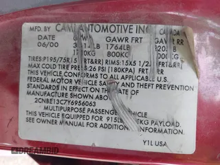 2000 Chevrolet Tracker with VIN 2CNBE13C7Y6956063, listed as a IAAI auction lot 42805919 with 176,684 mi miles and . Bid and sale history available at DreamBid. Image 9.