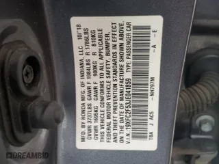 2018 Honda Civic Sedan LX with VIN 19XFC2F53JE041859, listed as a Copart auction lot 47801295 with 102,192 mi miles and Salvage Title. Bid and sale history available at carsss.com. Image 12.