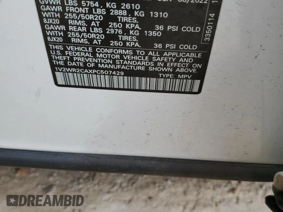 2023 Volkswagen Atlas SE z VIN 1V2WR2CAXPC507429, wystawiony jako Copart lot #51081245 z przebiegiem 47 901 mil mil oraz Szkoda całkowita • Salvage title. Historia ofert i sprzedaży dostępna na DreamBid. Obrazek 14.