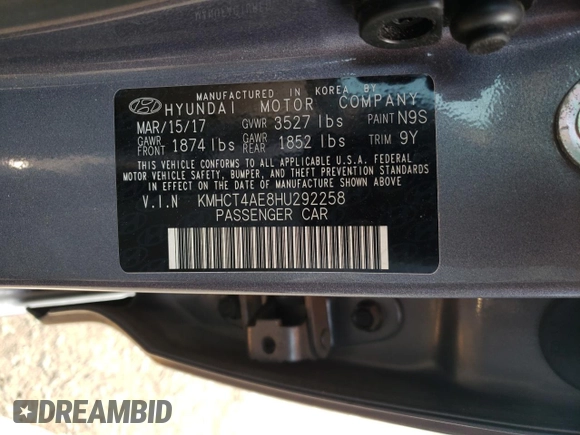 2017 Hyundai Accent SE with VIN KMHCT4AE8HU292258, listed as a Copart auction lot 58053353 with 26,635 mi miles. Bid and sale history available at carsss.com. Image 12.