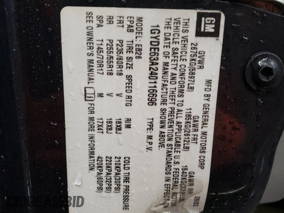2004 Cadillac SRX with VIN 1GYDE63A240116696, listed as a Copart auction lot 45492495 with 127,909 mi miles and Salvage Title. Bid and sale history available at carsss.com. Image 12.