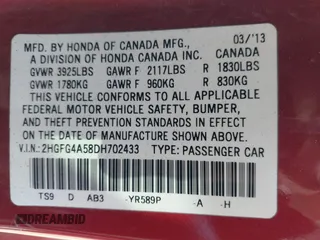 2013 Honda Civic Si with VIN 2HGFG4A58DH702433, listed as a IAAI auction lot 42646143 with 169,820 mi miles and . Bid and sale history available at DreamBid. Image 9.