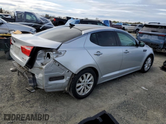 2015 Kia Optima EX with VIN 5XXGN4A75FG505073, listed as a Copart auction lot 50218595 with 77,199 mi miles and Salvage Title. Bid and sale history available at carsss.com. Image 3.