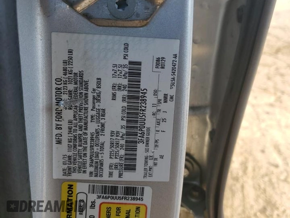 2015 Ford Fusion S Hybrid with VIN 3FA6P0UU5FR238945, listed as a Copart auction lot 87231954 with 165,569 mi miles and Non Repairable. Bid and sale history available at carsss.com. Image 12.
