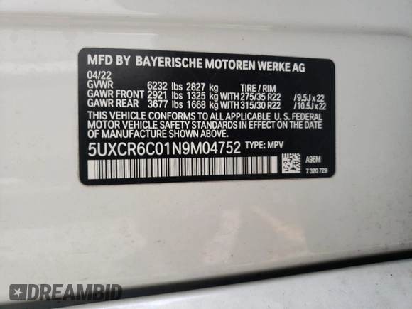 2022 BMW X5 xDrive40i with VIN 5UXCR6C01N9M04752, listed as a Copart auction lot 67649712 with 8,831 mi miles. Bid and sale history available at carsss.com. Image 13.