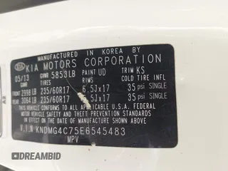 2014 Kia Sedona LX with VIN KNDMG4C75E6545483, listed as a IAAI auction lot 42166152 with 121,827 mi miles and . Bid and sale history available at carsss.com. Image 9.