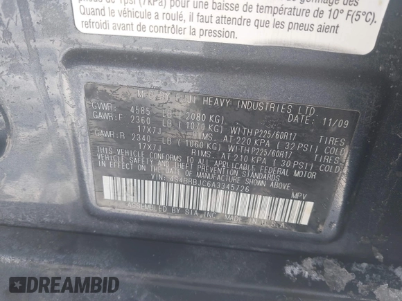 2010 Subaru Outback Limited with VIN 4S4BRBJC6A3345726, listed as a IAAI auction lot 41540250 with 210,780 mi miles and . Bid and sale history available at DreamBid. Image 9.