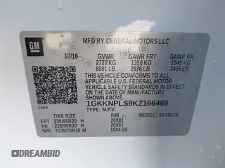 2019 GMC Acadia Denali with VIN 1GKKNPLS9KZ166469, listed as a IAAI auction lot 41857034 with 53,721 mi miles and . Bid and sale history available at carsss.com. Image 9.