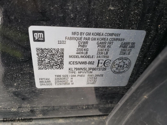 2023 Chevrolet TrailBlazer LS with VIN KL79MNSL3PB073729, listed as a Copart auction lot 89000915 with 34,815 mi miles and Salvage Title. Bid and sale history available at carsss.com. Image 14.