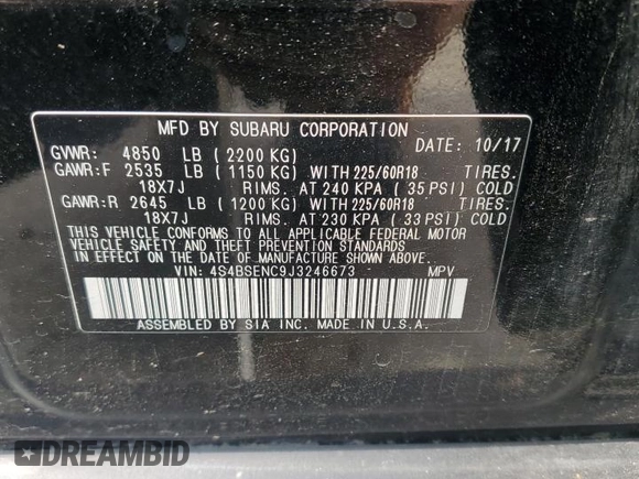 2018 Subaru Outback Limited with VIN 4S4BSENC9J3246673, listed as a Copart auction lot 59919905 with 114,044 mi miles and Salvage title. Bid and sale history available at DreamBid. Image 13.