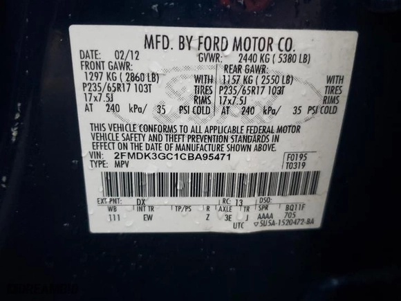 2012 Ford Edge SE with VIN 2FMDK3GC1CBA95471, listed as a Copart auction lot 50967675 with 238,174 mi miles and Salvage Title. Bid and sale history available at carsss.com. Image 13.