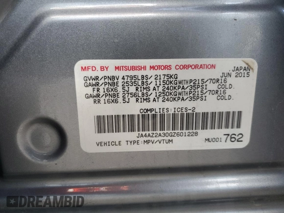 2016 Mitsubishi Outlander ES с VIN JA4AZ2A30GZ601228, выставлен на аукционе Copart как лот 49674835 с пробегом 175 909 миль миль и Списание • Salvage title. История ставок и продаж доступна на DreamBid. Изображение 12.