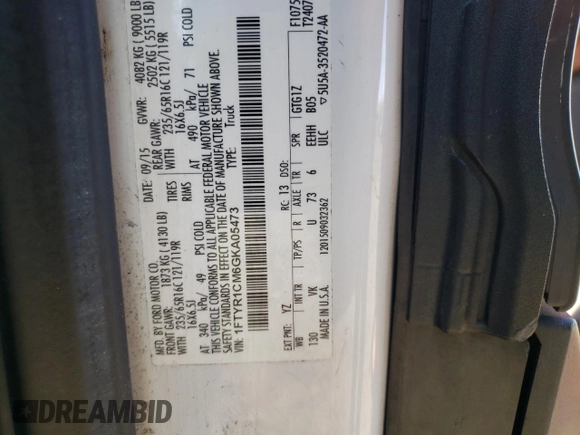 2016 Ford Transit Cargo with VIN 1FTYR1CM6GKA05473, listed as a Copart auction lot 45939715 with 201,655 mi miles and Salvage Title. Bid and sale history available at DreamBid. Image 13.