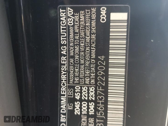 2007 Mercedes-Benz CLK 350 with VIN WDBTJ56H37F229024, listed as a Copart auction lot 71610814 with 90,017 mi miles and Salvage Title. Bid and sale history available at DreamBid. Image 12.