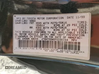 2000 Lexus LX 470 z VIN JT6HT00W3Y0090164, wystawiony jako Copart lot #41338515 z przebiegiem 209 338 mil mil oraz Szkoda całkowita • Salvage title. Historia ofert i sprzedaży dostępna na DreamBid. Obrazek 13.