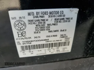 2016 Ford Explorer Platinum with VIN 1FM5K8HT2GGA64843, listed as a Copart auction lot 50070525 with 133,573 mi miles and Salvage Title. Bid and sale history available at DreamBid. Image 13.