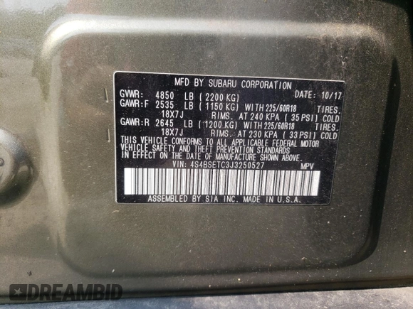 2018 Subaru Outback Touring z VIN 4S4BSETC3J3250527, wystawiony jako Copart lot #59359595 z przebiegiem 78 975 mil mil oraz Szkoda całkowita • Salvage title. Historia ofert i sprzedaży dostępna na DreamBid. Obrazek 13.