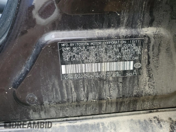 2012 Lexus IS 250 with VIN JTHCF5C21C5054645, listed as a Copart auction lot 51917645 with 286,075 mi miles and Salvage Title. Bid and sale history available at DreamBid. Image 14.