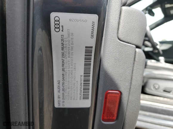 2018 Audi A4 Premium Plus with VIN WAUENAF40JN010116, listed as a Copart auction lot 47182245 with 134,616 mi miles and Salvage Title. Bid and sale history available at carsss.com. Image 12.