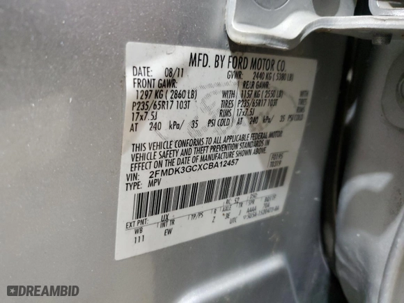 2012 Ford Edge SE with VIN 2FMDK3GCXCBA12457, listed as a Copart auction lot 45980125 with 68,449 mi miles and Salvage Title. Bid and sale history available at carsss.com. Image 15.