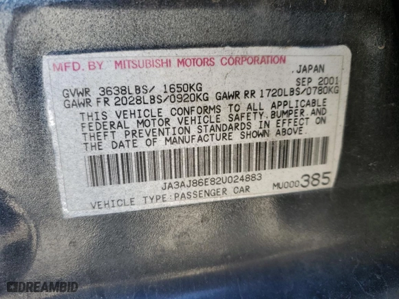 2002 Mitsubishi Lancer OZ-Rally with VIN JA3AJ86E82U024883, listed as a Copart auction lot 79145654 with 170,778 mi miles and Salvage Title. Bid and sale history available at carsss.com. Image 13.