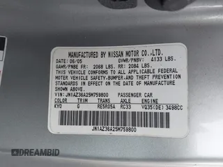 2005 Nissan 350Z Touring z VIN JN1AZ36A25M759800, wystawiony jako IAAI lot #42327063 z przebiegiem 100 940 mil mil oraz . Historia ofert i sprzedaży dostępna na DreamBid. Obrazek 9.