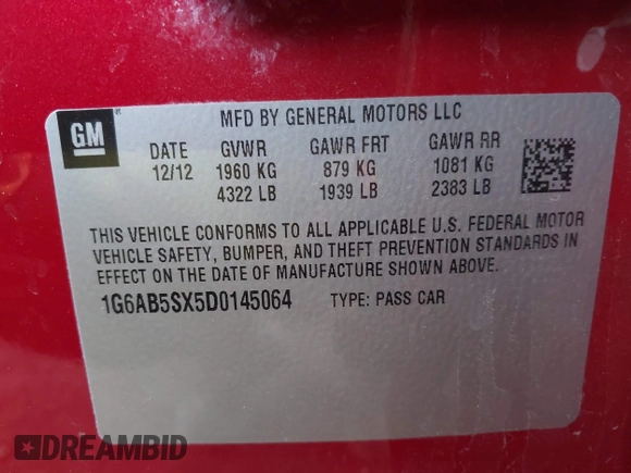 2013 Cadillac ATS Luxury with VIN 1G6AB5SX5D0145064, listed as a IAAI auction lot 41702363 with 34,031 mi miles and . Bid and sale history available at DreamBid. Image 9.