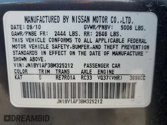 2011 Infiniti M37 with VIN JN1BY1AP3BM325212, listed as a Copart auction lot 80024664 with 0 mi miles and Clean Title. Bid and sale history available at carsss.com. Image 12.