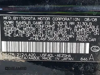 2008 Lexus LS 460 with VIN JTHBL46F385083603, listed as a IAAI auction lot 42085788 with Not Provided miles and . Bid and sale history available at DreamBid. Image 9.