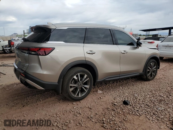 2023 Infiniti QX60 Luxe with VIN 5N1DL1FS1PC354203, listed as a Copart auction lot 59035505 with 16,630 mi miles and Salvage title. Bid and sale history available at DreamBid. Image 3.