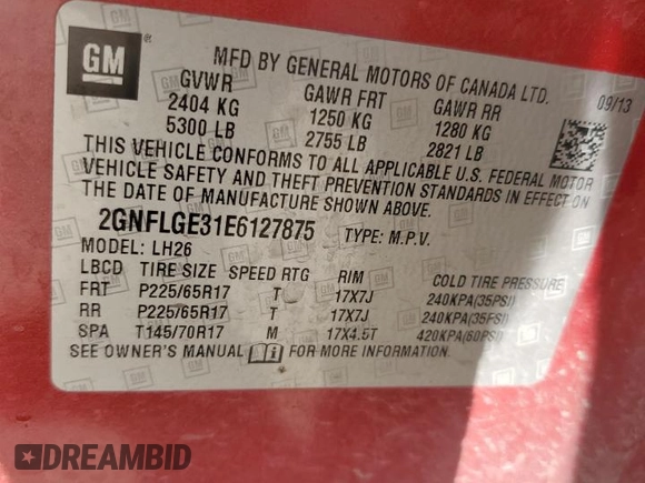 2014 Chevrolet Equinox LT with VIN 2GNFLGE31E6127875, listed as a Copart auction lot 78628614 with 0 mi miles and Salvage Title. Bid and sale history available at carsss.com. Image 13.