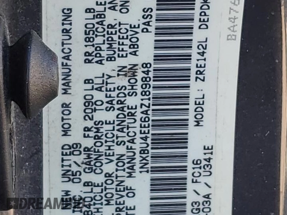 2010 Toyota Corolla with VIN 1NXBU4EE6AZ189848, listed as a Copart auction lot 78895814 with 141,286 mi miles and Non Repairable. Bid and sale history available at carsss.com. Image 12.