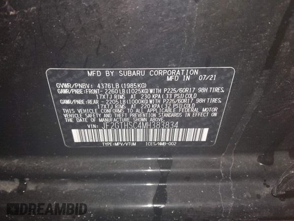 2021 Subaru Crosstrek Special Sports с VIN JF2GTHSC4MH383834, выставлен на аукционе IAAI как лот 42163401 с пробегом Не указан миль и . История ставок и продаж доступна на DreamBid. Изображение 9.
