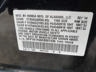 2014 Honda Ridgeline SE with VIN 5FPYK1F66EB007436, listed as a IAAI auction lot 41079137 with 87,359 mi miles. Bid and sale history available at carsss.com. Image 9.